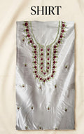 Kataan Silk 3-Piece Embroidered Unstitched Suit - Steel Grey – Shirt, Trouser & Medium Silk Dupatta