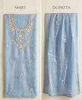 Embroidered Sheesha Silk Unstitched Dress 4 piece – Ice Blue Color | AYM Studio