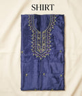 Kataan Silk 3-Piece Embroidered Unstitched Suit-- Navy Blue – Shirt, Trouser & Medium Silk Dupatta